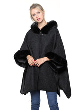 Load image into Gallery viewer, Faux Fur Trim Hooded Cape
