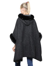 Load image into Gallery viewer, Faux Fur Trim Hooded Cape
