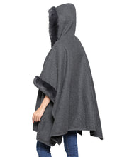Load image into Gallery viewer, Faux Fur Trim Hooded Cape
