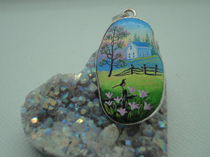 Hand Painted Sterling Silver Pendant