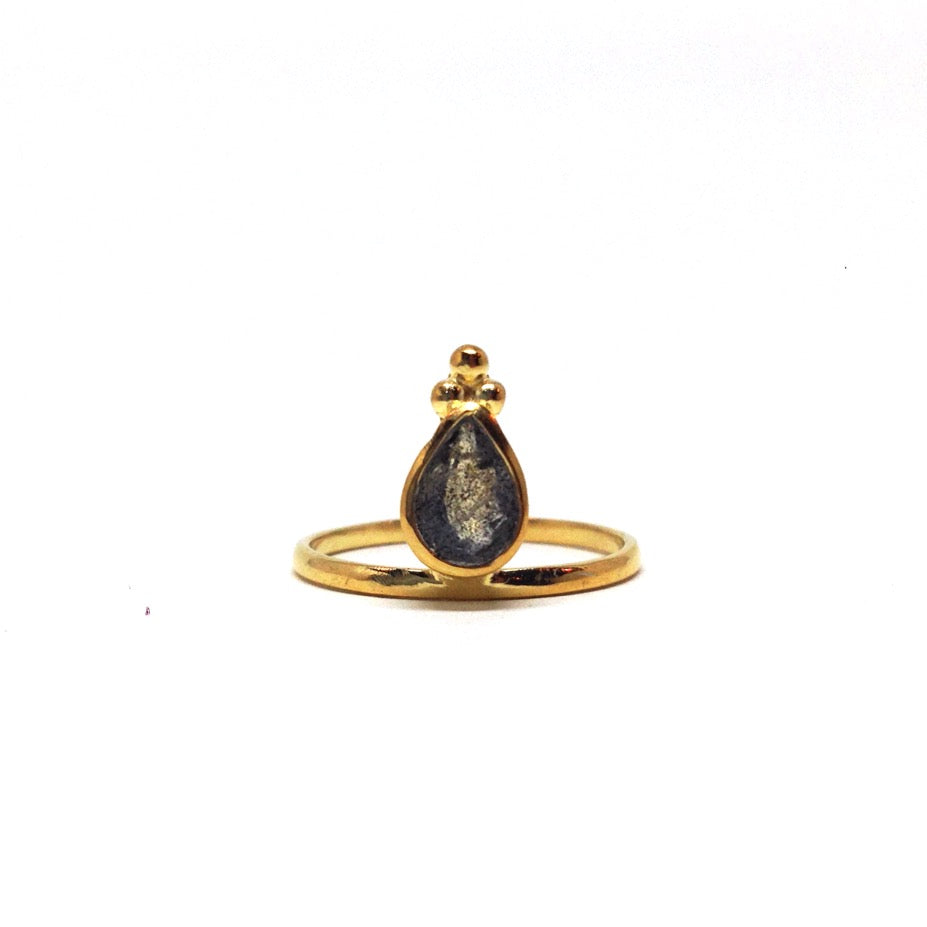 Mandvi Gold Plated Labradorite Ring