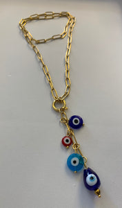 Paperclip Evil Eye Drop Necklace